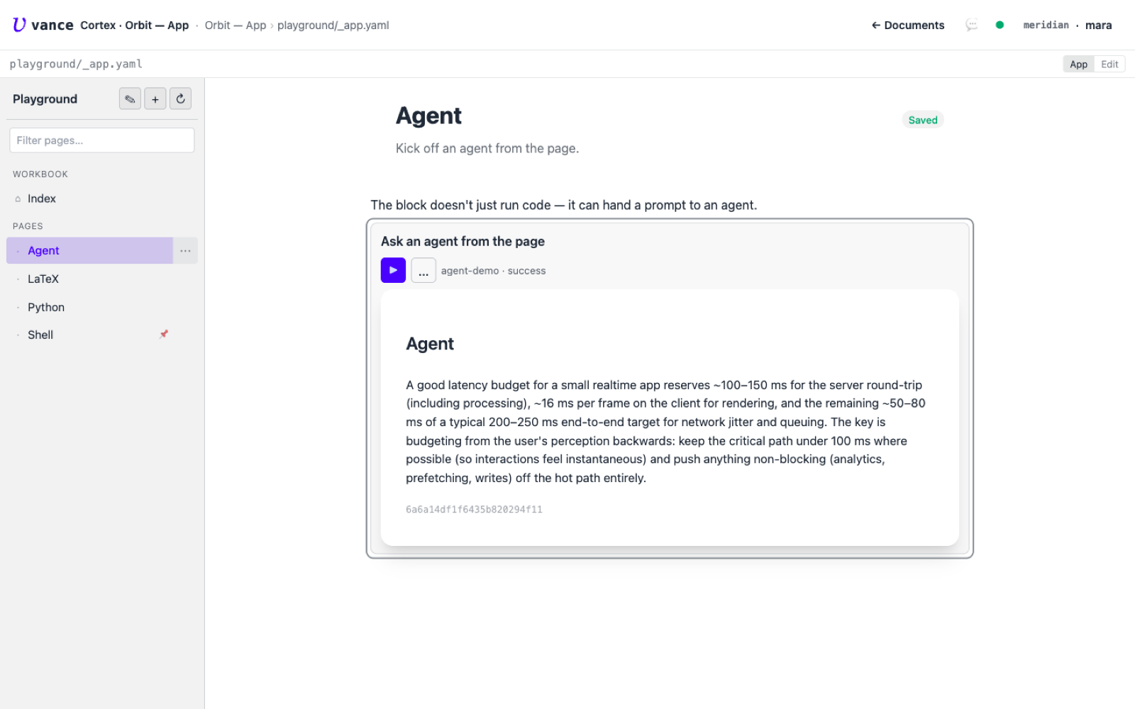 The agent's answer rendered in the page
