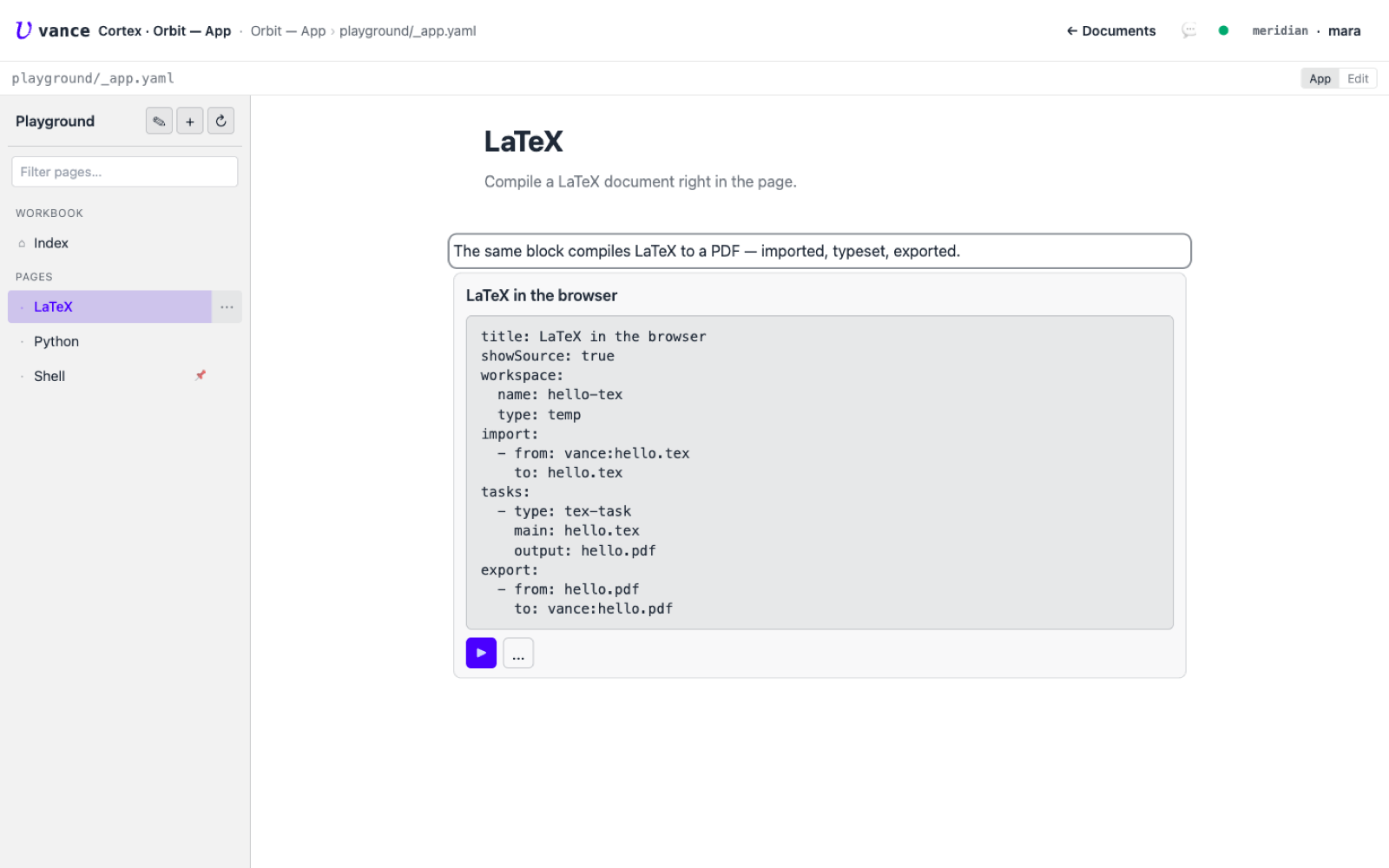 A compose block that compiles LaTeX