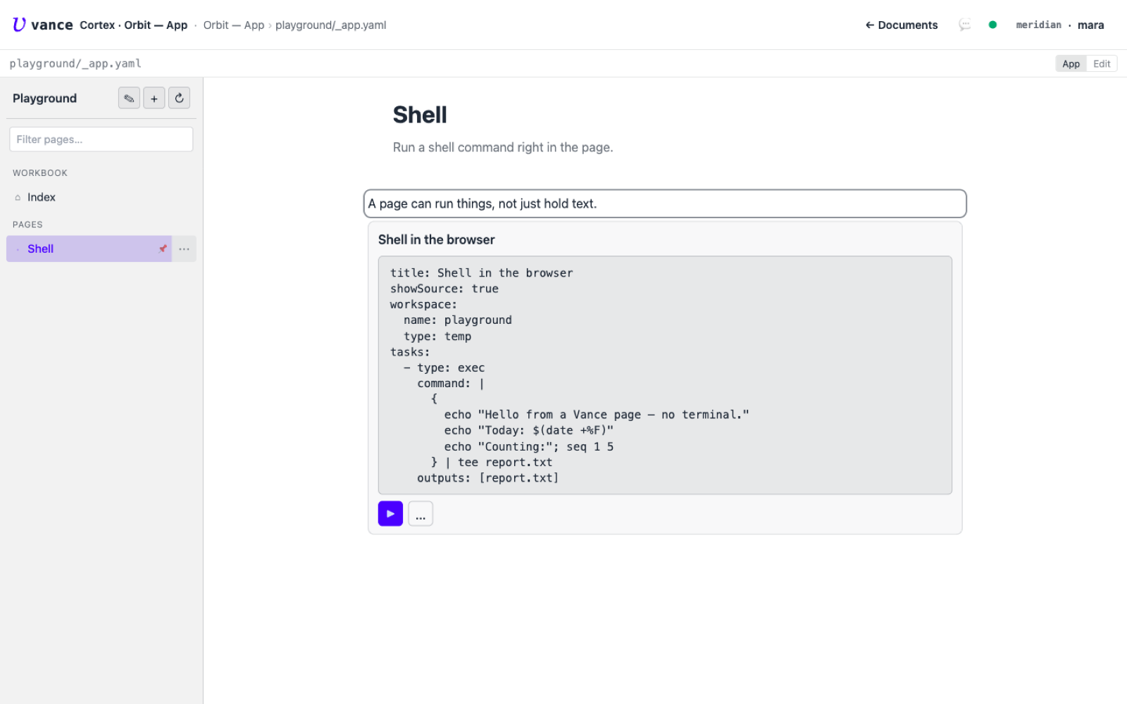 A compose block holding a bash command