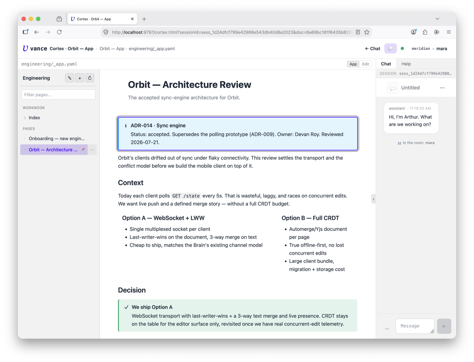 Cortex — a workbook application rendered in the shell