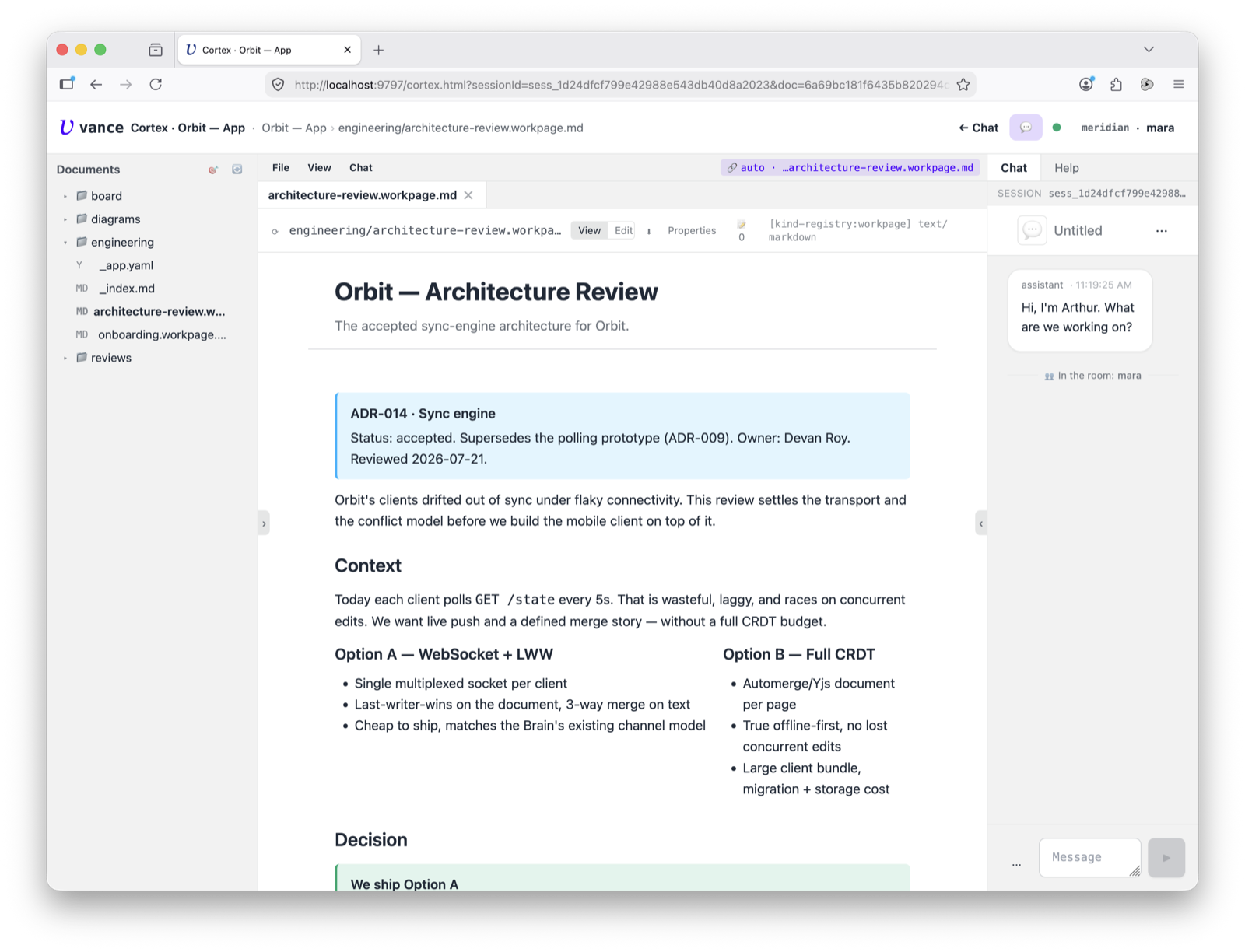 Cortex — document with the chat panel open