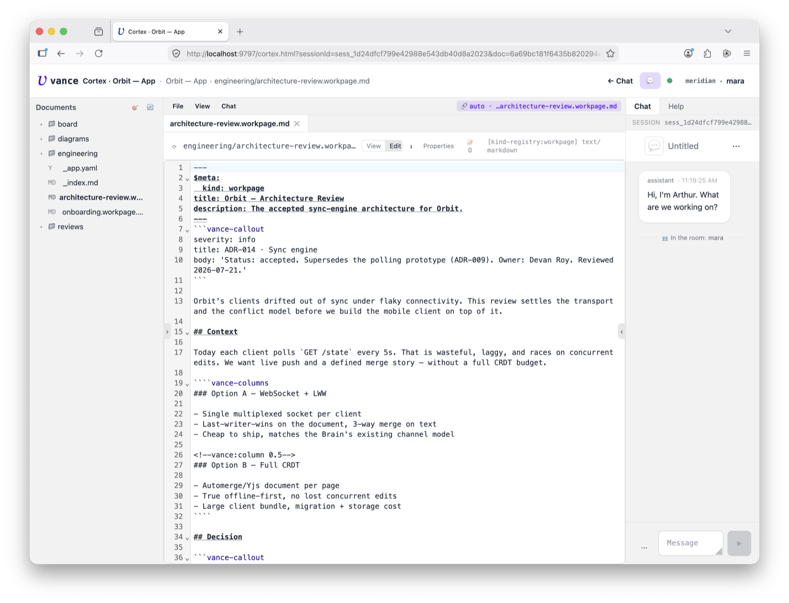 Cortex — the workpage in Edit (raw markdown) view