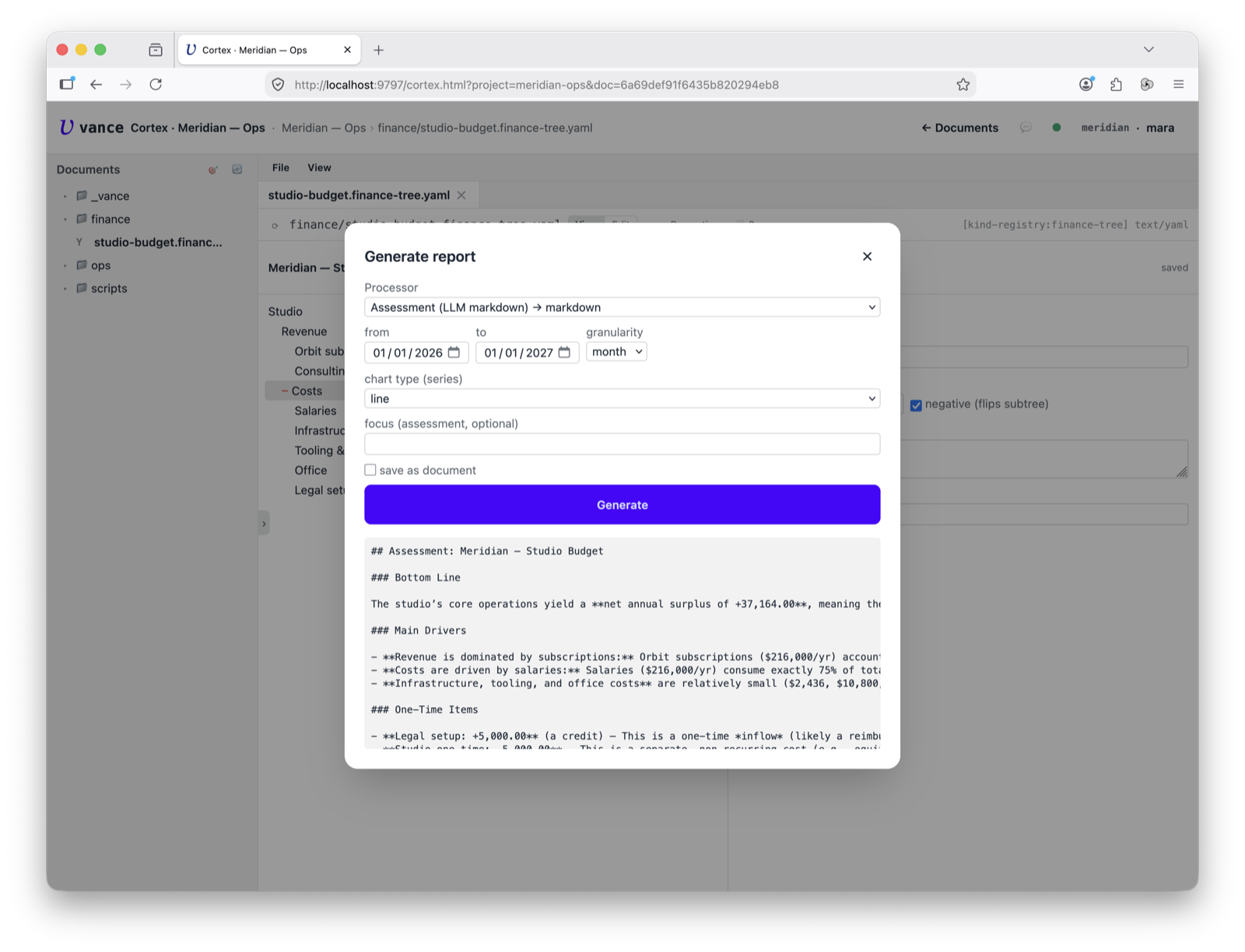 Finance — generating an assessment report from the tree