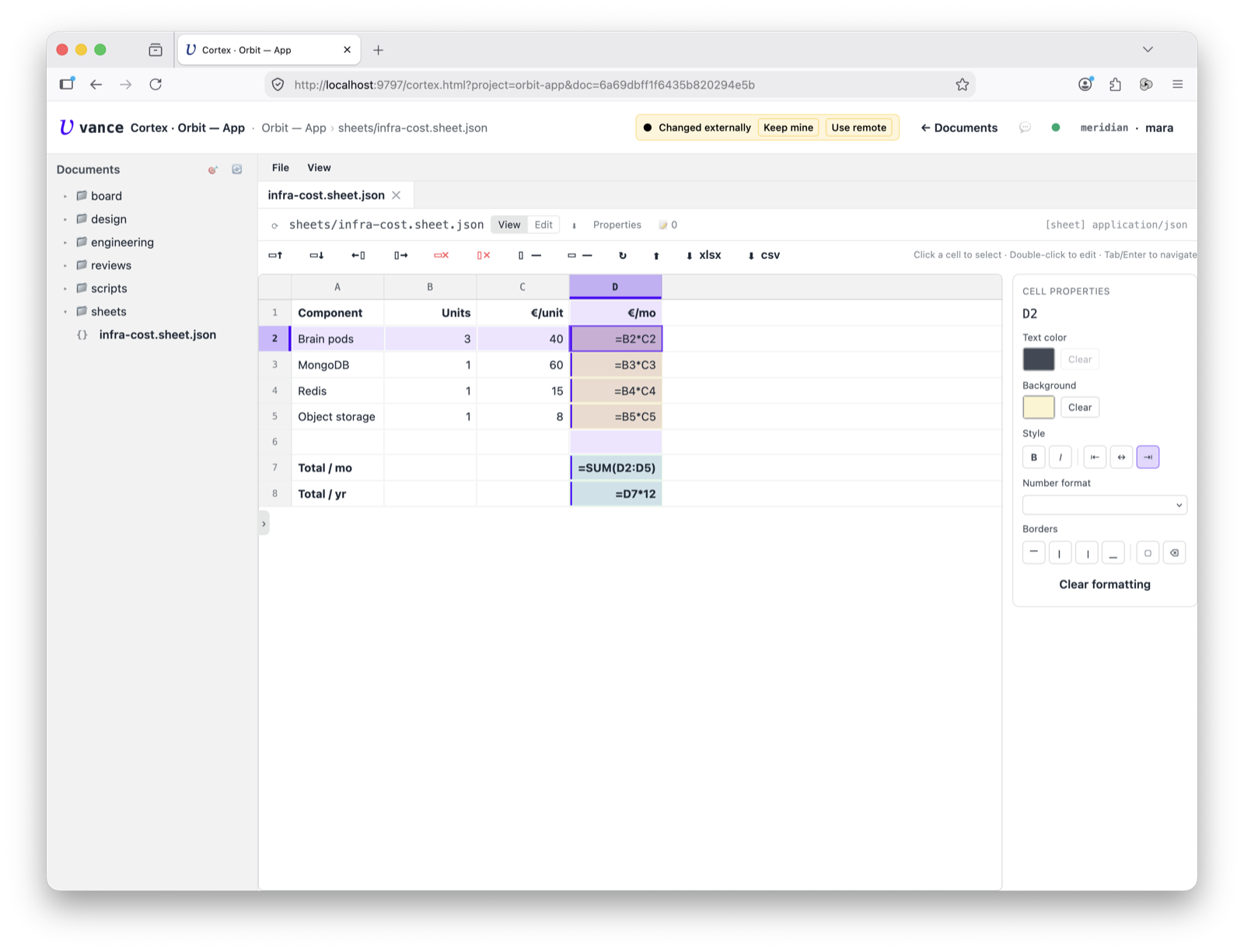 Sheet — Edit mode showing the formulas behind the cells
