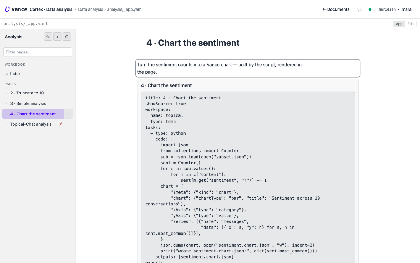The chart compose block building a kind:chart JSON