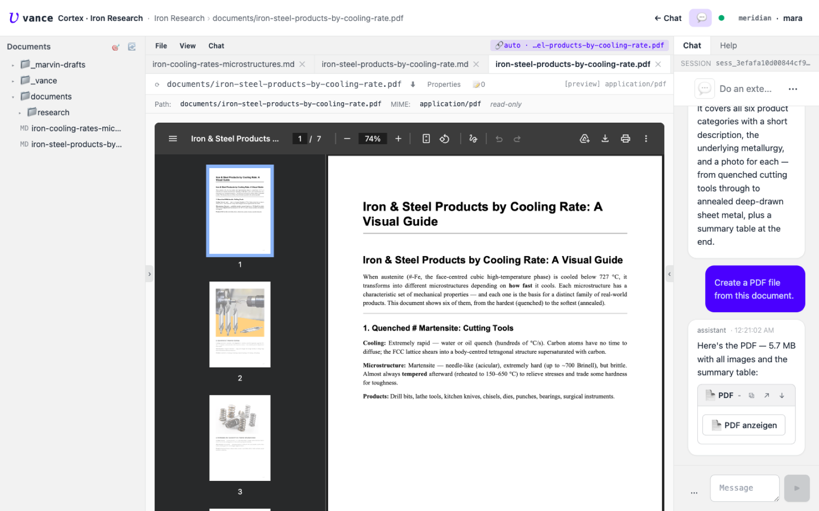 The generated PDF rendered in Cortex