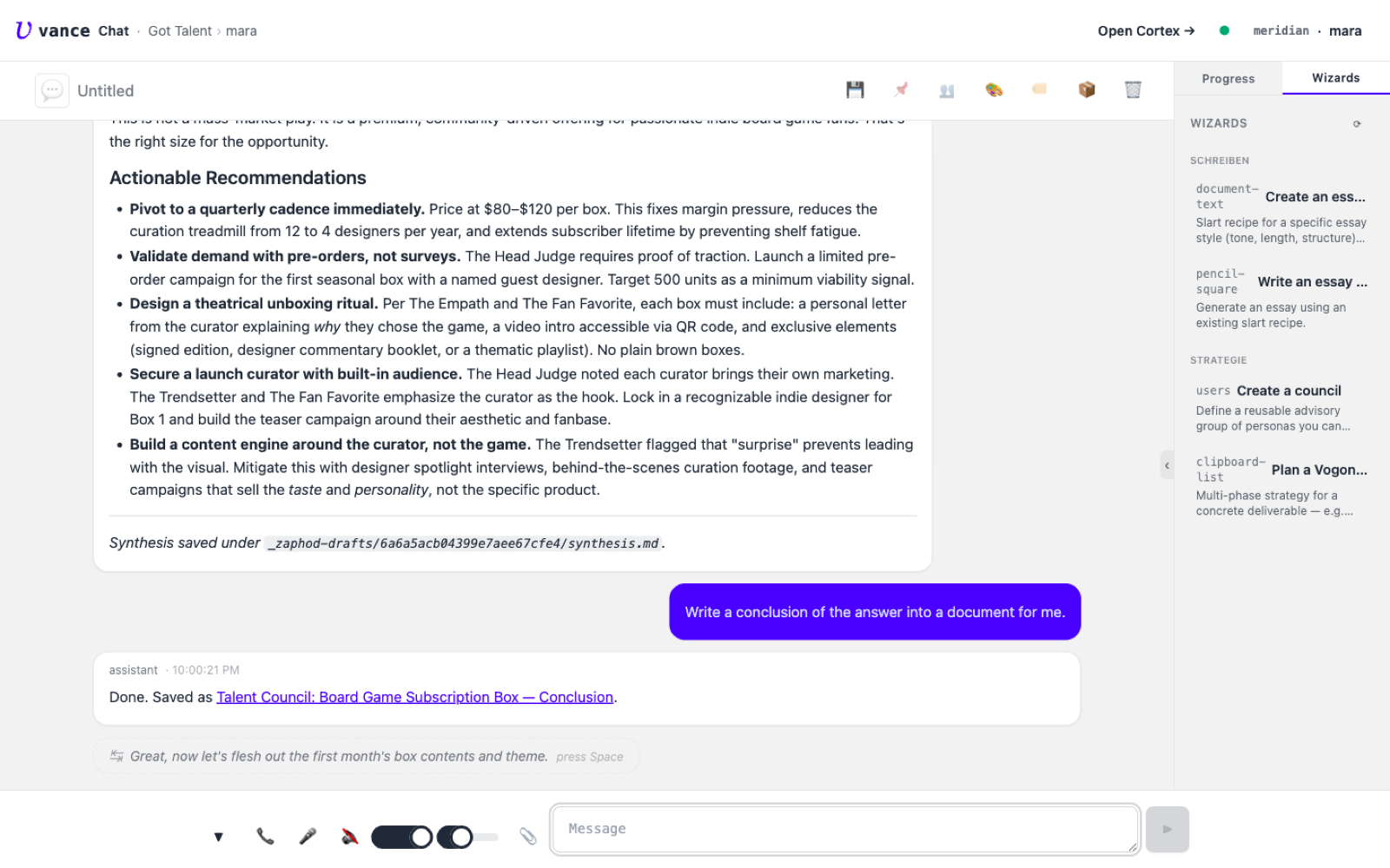 The agent's reply with a clickable link to the saved document