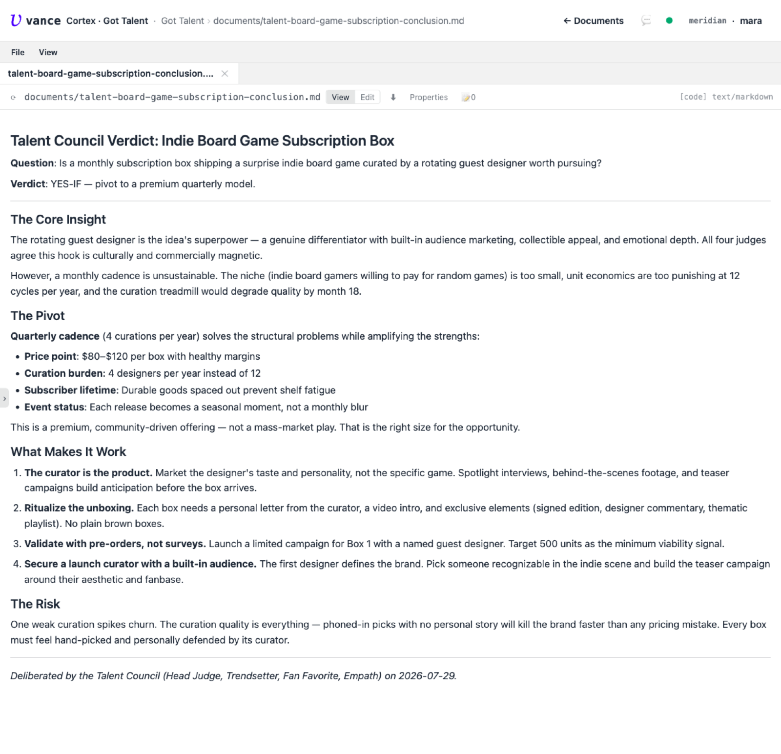 The saved conclusion document open in Cortex