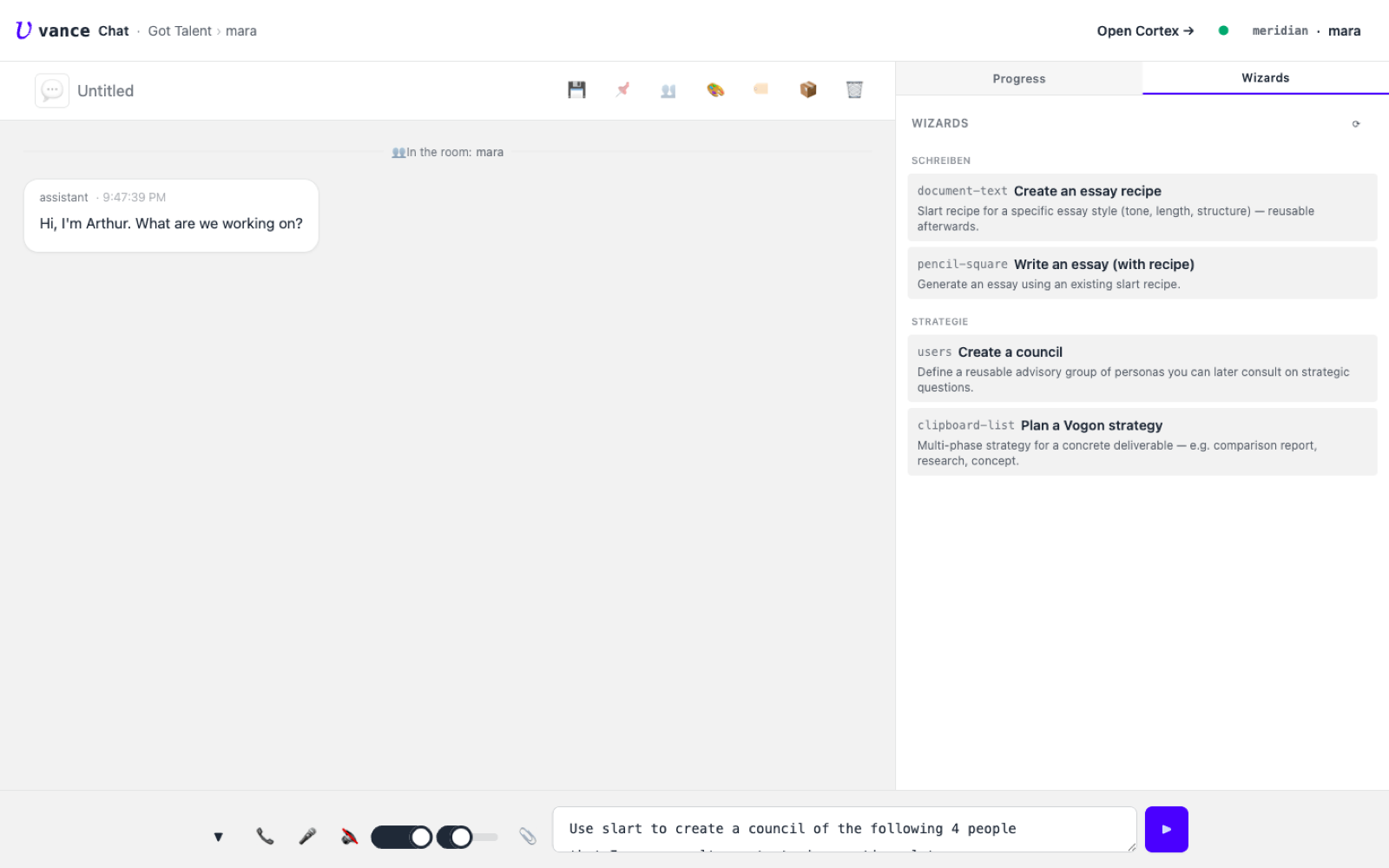 The wizard's generated prompt sitting in the chat composer